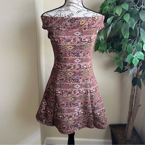 Zara Trafaluc Off-Shoulder Printed Fit & Flare Red Sz S